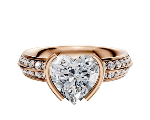 14K Rose Gold Bezel Half Bezel North/South Classic Knife Edge 1-Row-Pave 2.5mm Engagement Ring