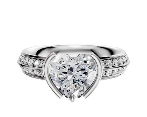 18K Two Tone Bezel Half Bezel North/South Classic Knife Edge 1-Row-Pave 2.5mm Engagement Ring