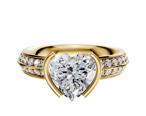 14K Yellow Gold Bezel Half Bezel North/South Classic Knife Edge 1-Row-Pave 2.5mm Engagement Ring