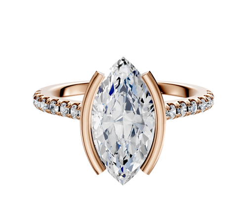 18K Rose Gold Bezel Half Bezel North/South Cathedral Dome 1-Row-Pave 2.5mm Engagement Ring