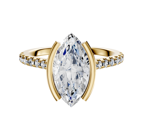 14K Yellow Gold Bezel Half Bezel North/South Cathedral Dome 1-Row-Pave 2.5mm Engagement Ring