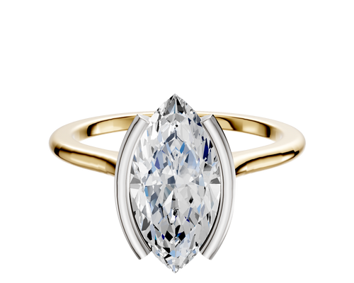 18K Two Tone Bezel Half Bezel North/South Cathedral Dome 1.5mm Engagement Ring