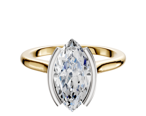 18K Two Tone Bezel Half Bezel North/South Cathedral Dome 2.0mm Engagement Ring