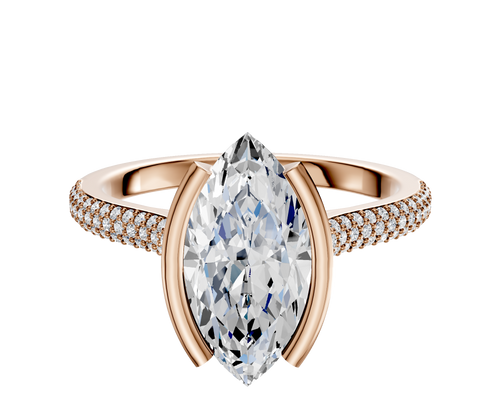 18K Rose Gold Bezel Half Bezel North/South Cathedral Dome 3-Row-Pave 2.0mm Engagement Ring