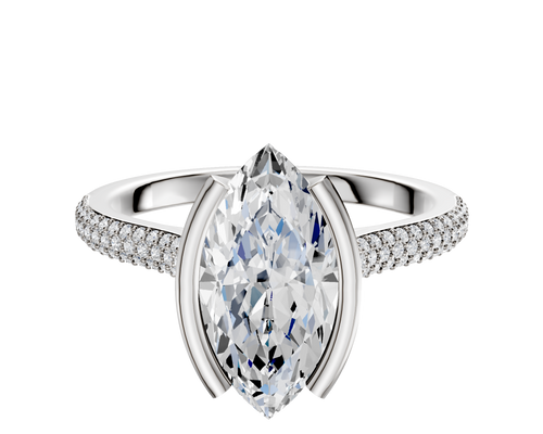 18K White Gold Bezel Half Bezel North/South Cathedral Dome 3-Row-Pave 2.0mm Engagement Ring