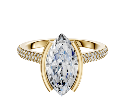 18K Yellow Gold Bezel Half Bezel North/South Cathedral Dome 3-Row-Pave 2.0mm Engagement Ring