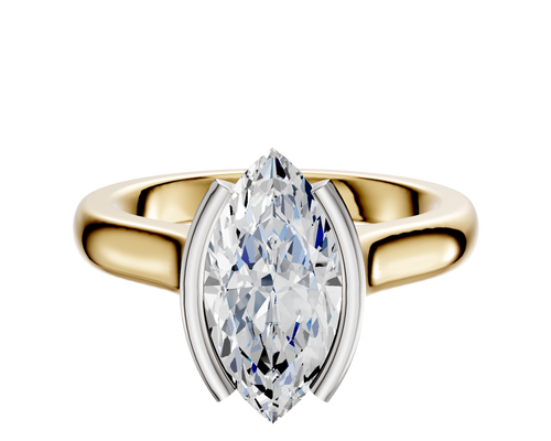 18K Two Tone Bezel Half Bezel North/South Cathedral Dome 3.0mm Engagement Ring