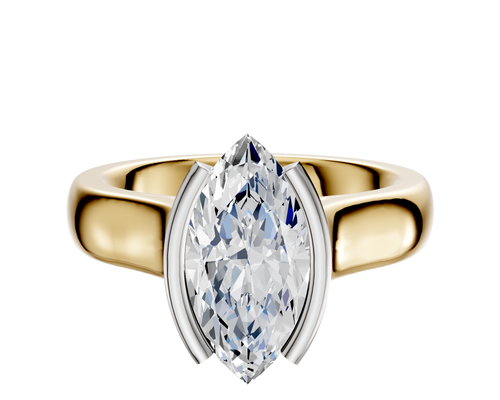 14K Two Tone Bezel Half Bezel North/South Cathedral Dome 4.0mm Engagement Ring