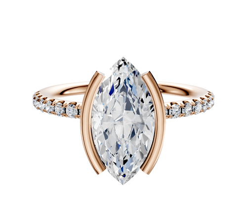 14K Rose Gold Bezel Half Bezel North/South Classic Dome 1-Row-Pave 2.5mm Engagement Ring