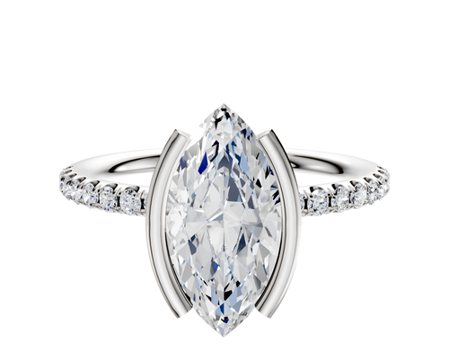 14K White Gold Bezel Half Bezel North/South Classic Dome 1-Row-Pave 2.5mm Engagement Ring