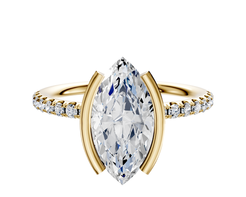 18K Yellow Gold Bezel Half Bezel North/South Classic Dome 1-Row-Pave 2.5mm Engagement Ring