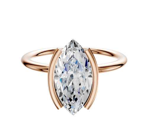 18K Rose Gold Bezel Half Bezel North/South Classic Dome 1.5mm Engagement Ring
