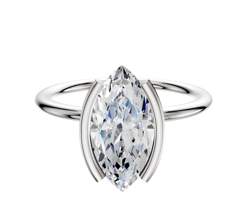 14K White Gold Bezel Half Bezel North/South Classic Dome 1.5mm Engagement Ring
