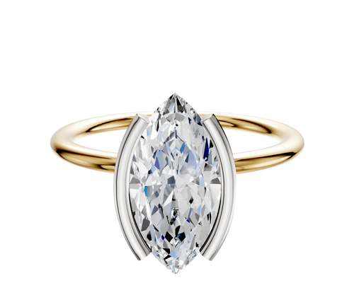 14K Two Tone Bezel Half Bezel North/South Classic Dome 1.5mm Engagement Ring