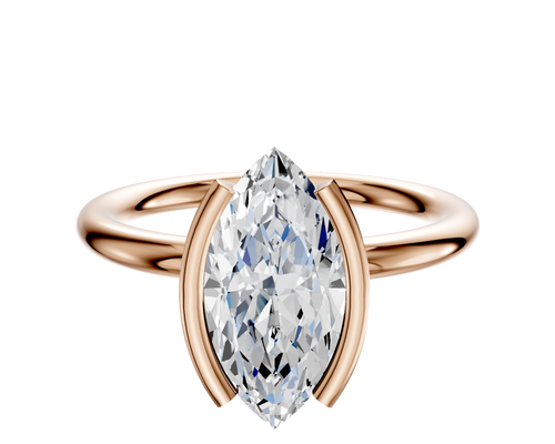 18K Rose Gold Bezel Half Bezel North/South Classic Dome 2.0mm Engagement Ring