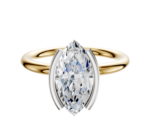 18K Two Tone Bezel Half Bezel North/South Classic Dome 2.0mm Engagement Ring
