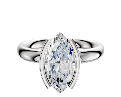 14K White Gold Bezel Half Bezel North/South Classic Dome 3.0mm Engagement Ring