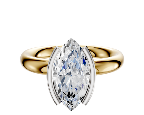 18K Two Tone Bezel Half Bezel North/South Classic Dome 3.0mm Engagement Ring