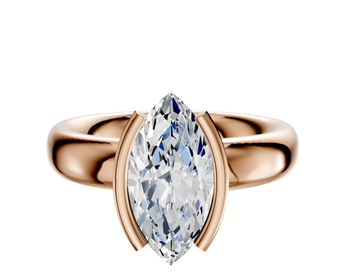 14K Rose Gold Bezel Half Bezel North/South Classic Dome 4.0mm Engagement Ring