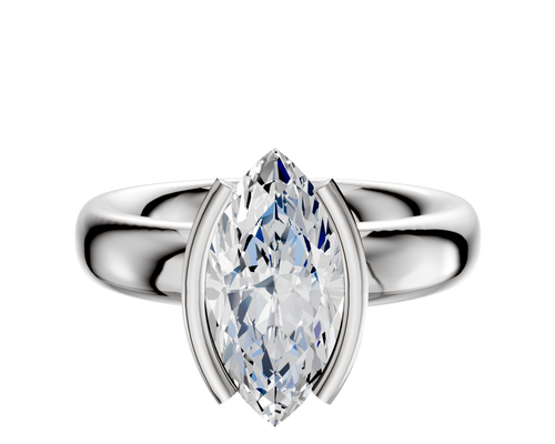 18K White Gold Bezel Half Bezel North/South Classic Dome 4.0mm Engagement Ring