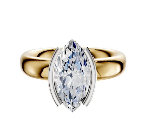 14K Two Tone Bezel Half Bezel North/South Classic Dome 4.0mm Engagement Ring