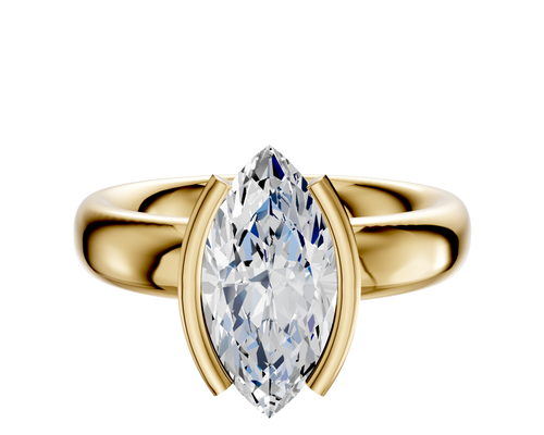 14K Yellow Gold Bezel Half Bezel North/South Classic Dome 4.0mm Engagement Ring