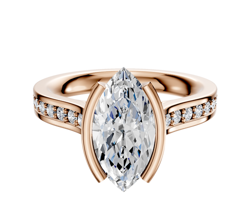14K Rose Gold Bezel Half Bezel North/South Cathedral Flat 1-Row-Pave 2.5mm Engagement Ring