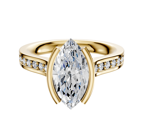 18K Yellow Gold Bezel Half Bezel North/South Cathedral Flat 1-Row-Pave 2.5mm Engagement Ring