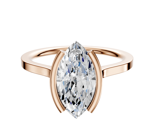 14K Rose Gold Bezel Half Bezel North/South Cathedral Flat 1.5mm Engagement Ring
