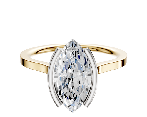 14K Two Tone Bezel Half Bezel North/South Cathedral Flat 1.5mm Engagement Ring