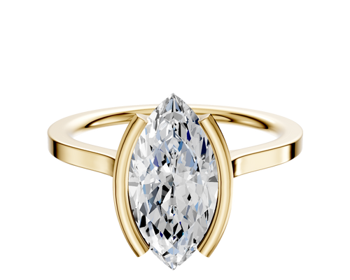 18K Yellow Gold Bezel Half Bezel North/South Cathedral Flat 1.5mm Engagement Ring