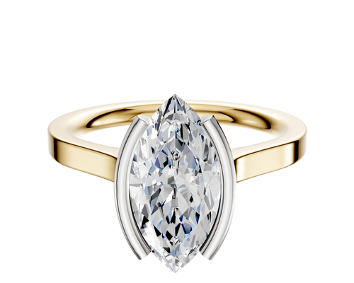 14K Two Tone Bezel Half Bezel North/South Cathedral Flat 2.0mm Engagement Ring