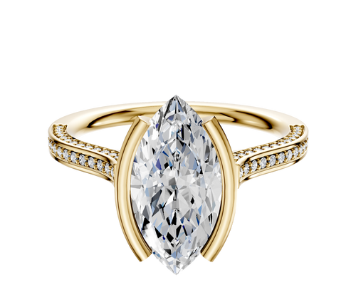 14K Yellow Gold Bezel Half Bezel North/South Cathedral Flat 3-Row-Pave 2.0mm Engagement Ring