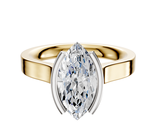 18K Two Tone Bezel Half Bezel North/South Cathedral Flat 3.0mm Engagement Ring