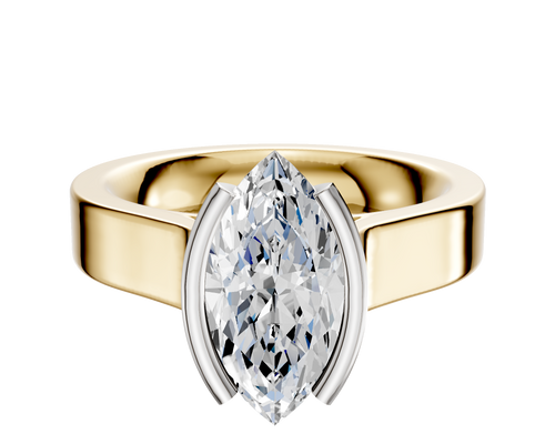 14K Two Tone Bezel Half Bezel North/South Cathedral Flat 4.0mm Engagement Ring