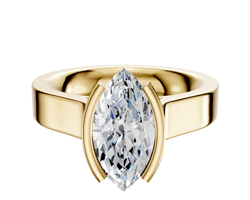 14K Yellow Gold Bezel Half Bezel North/South Cathedral Flat 4.0mm Engagement Ring