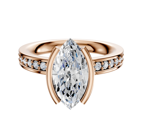 18K Rose Gold Bezel Half Bezel North/South Classic Flat 1-Row-Pave 2.5mm Engagement Ring