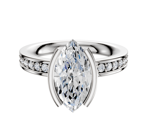18K White Gold Bezel Half Bezel North/South Classic Flat 1-Row-Pave 2.5mm Engagement Ring