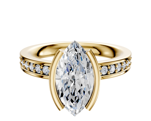 18K Yellow Gold Bezel Half Bezel North/South Classic Flat 1-Row-Pave 2.5mm Engagement Ring