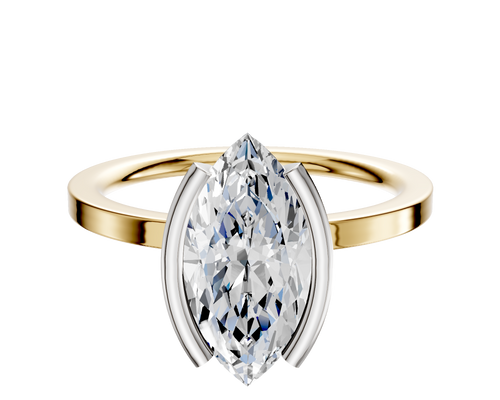 18K Two Tone Bezel Half Bezel North/South Classic Flat 1.5mm Engagement Ring