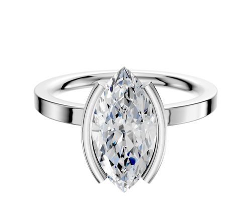 14K White Gold Bezel Half Bezel North/South Classic Flat 2.0mm Engagement Ring