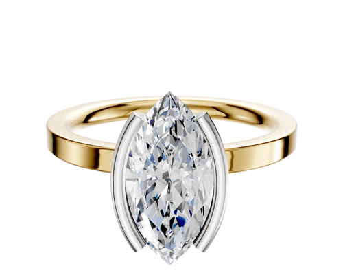 18K Two Tone Bezel Half Bezel North/South Classic Flat 2.0mm Engagement Ring