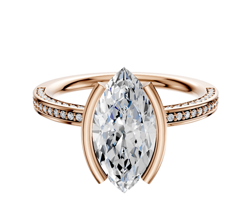 14K Rose Gold Bezel Half Bezel North/South Classic Flat 3-Row-Pave 2.0mm Engagement Ring