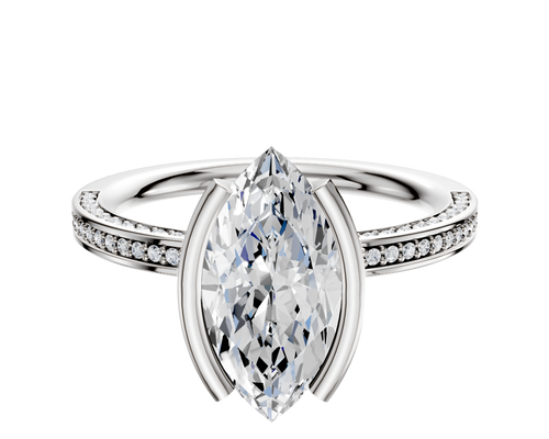 14K White Gold Bezel Half Bezel North/South Classic Flat 3-Row-Pave 2.0mm Engagement Ring