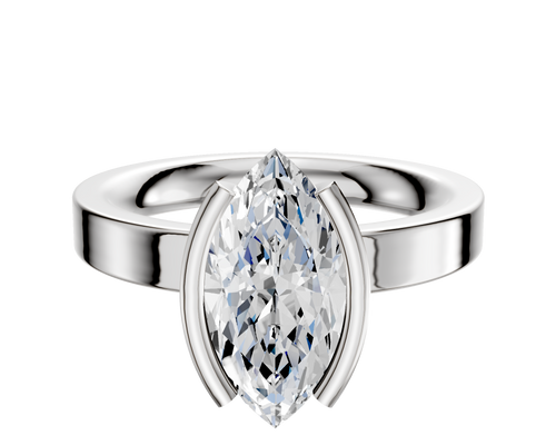 18K White Gold Bezel Half Bezel North/South Classic Flat 3.0mm Engagement Ring