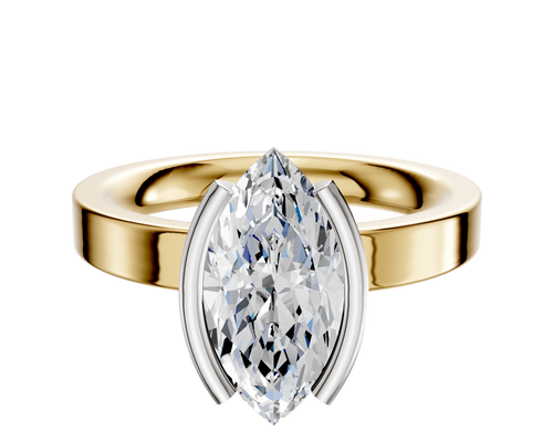 18K Two Tone Bezel Half Bezel North/South Classic Flat 3.0mm Engagement Ring