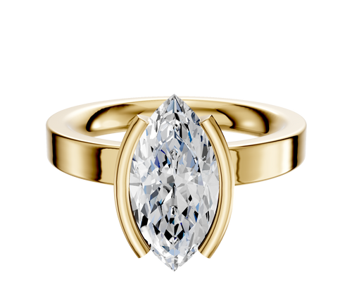 14K Yellow Gold Bezel Half Bezel North/South Classic Flat 3.0mm Engagement Ring