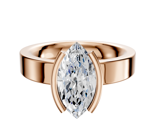 18K Rose Gold Bezel Half Bezel North/South Classic Flat 4.0mm Engagement Ring