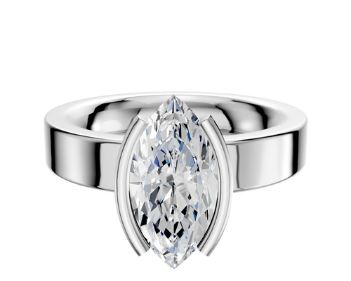 14K White Gold Bezel Half Bezel North/South Classic Flat 4.0mm Engagement Ring