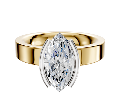 18K Two Tone Bezel Half Bezel North/South Classic Flat 4.0mm Engagement Ring